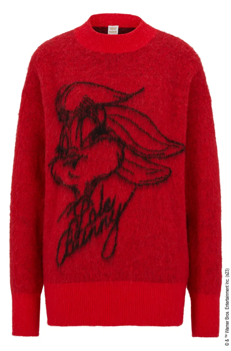 Looney Tunes x BOSS農曆新年聯名系列紅色圖紋針織毛衣，1萬5400元。品牌提供