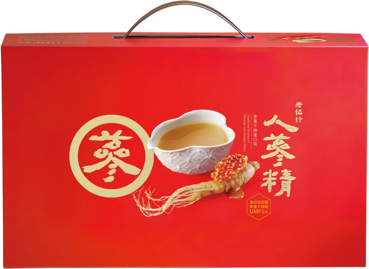 老協珍人蔘精盧卡蜂蜜口味14入，特價899元買2送1，平均單件600元，另外購買老協珍全系列滿1588元現折100元可累折。業者提供