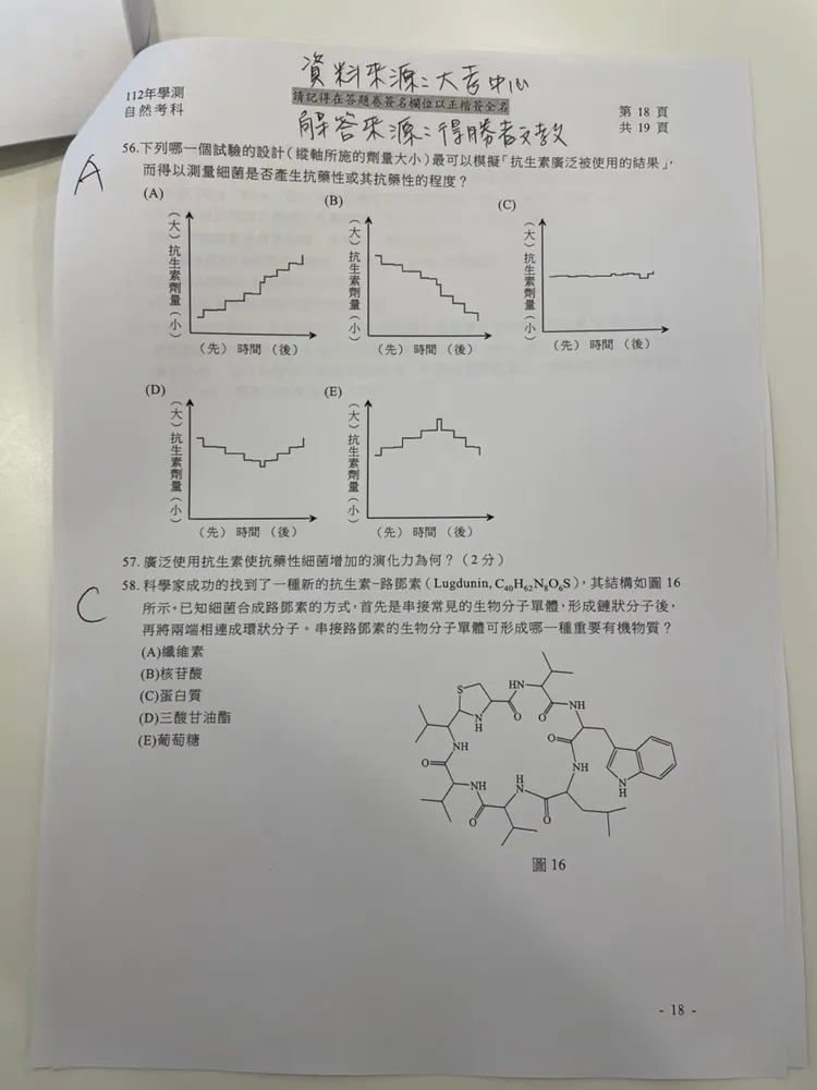 補教搶先公布自然解答。得勝者文教提供