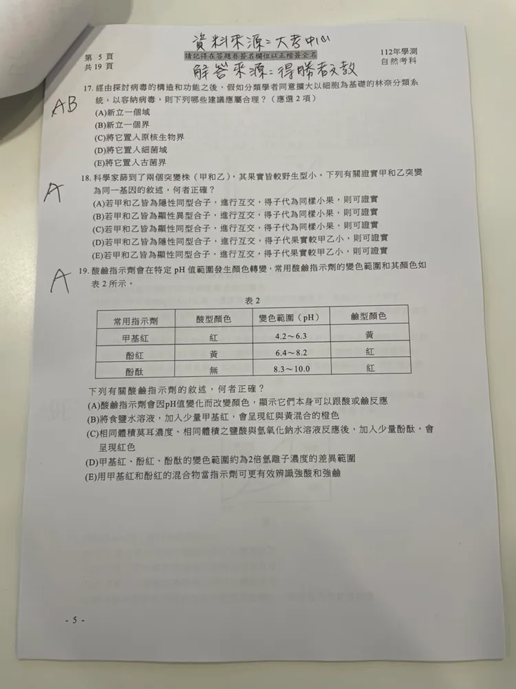補教搶先公布自然解答。得勝者文教提供