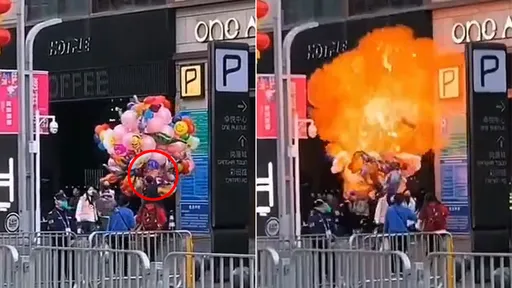 炎上!保全驅小販「縱火燒氣球爆巨焰」 網轟:穿制服就當自己警察