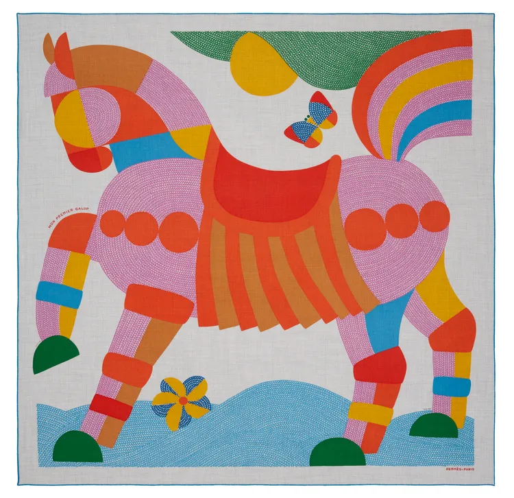 Mon premier galop圖紋印花喀什米爾羊絨與真絲混紡披肩140 cm，4萬1400元。品牌提供