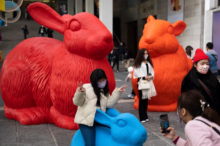 香港的街頭布置。美聯社
