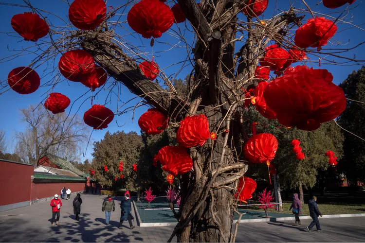 北京公園的新年布置。美聯社