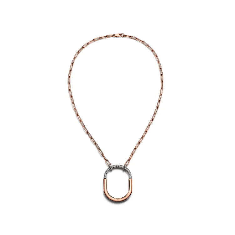 Tiffany Lock 18K白金與玫瑰金鑲鑽項鍊，59萬5000元。品牌提供