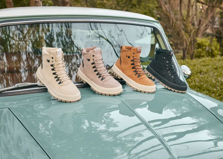 橘標防水Pallashock Hi Cuff巧克力靴共有4色選，各4280元。品牌提供