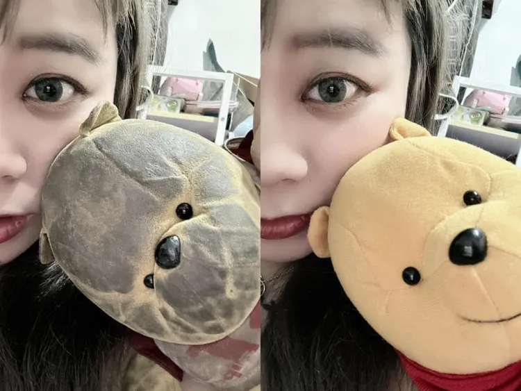 正妹的「口水維尼」2年黑成這樣。翻攝自「爆廢公社二館」