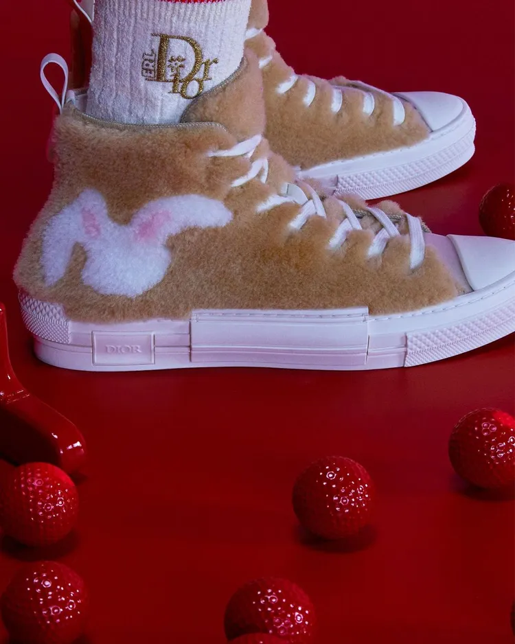 DIOR by ERL米色羊毛皮配兔子圖案B23高筒運動鞋，約7萬9000元。翻攝dior IG