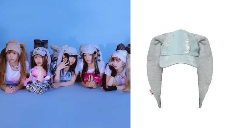 本就以兔子做為象徵的韓國怪物新人團NewJeans（左，翻攝newjeans_official IG），戴上態度十足的街頭設計師品牌W.I.A棒球帽，格外符合她們活力青春的形象；W.I.A兔子造型棒球帽（右，翻攝官網），約4000元。
