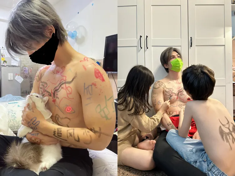 口罩男夫婦育有一對子女。翻攝自口罩男臉書