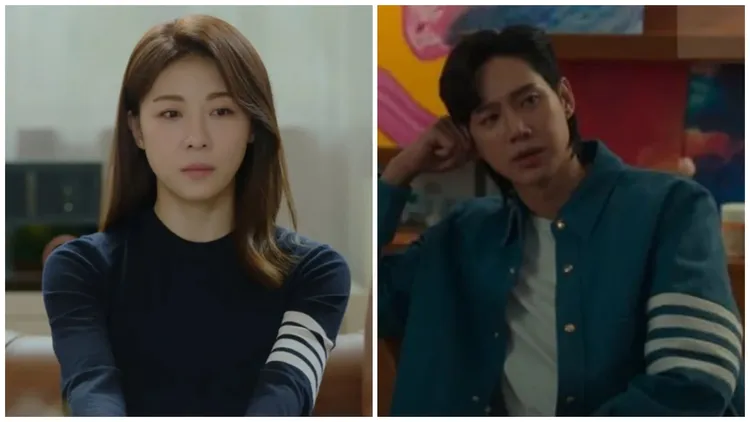 THOM BROWNE經典4-Bar標誌條紋大量運用於服裝設計中，其服裝也常出現於韓劇眾星穿搭中，近期即有演出夯劇《黑暗榮耀》的男星朴成勳（右）與女星河智苑在《謝幕》劇中穿著。翻攝kdrama_fashion IG