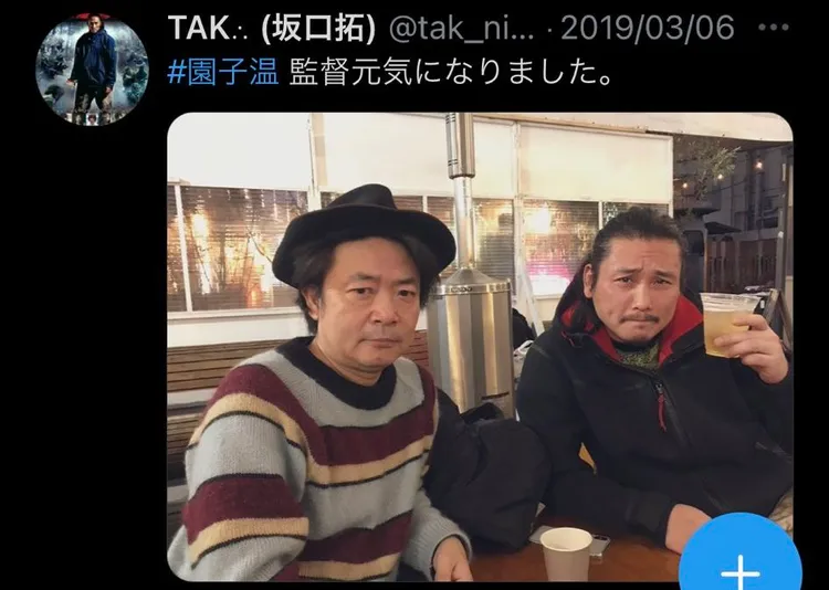 導演園子溫（左）和動作指導坂口拓交情不錯。翻攝坂口拓推特