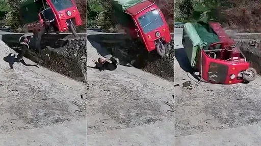 影片|斜坡讓道摔飛車外再被車砸 駕駛超奇蹟零傷勢脫身