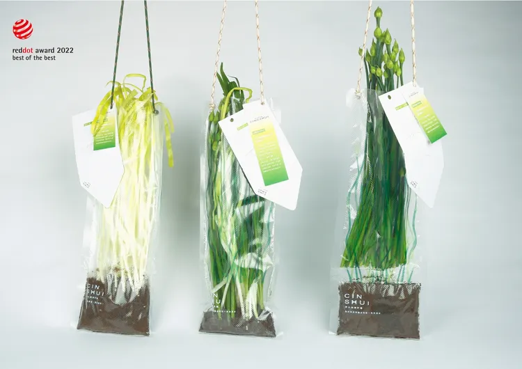 「清水美學」將韭菜、韭黃、韭菜花打造為時尚單品。學生提供