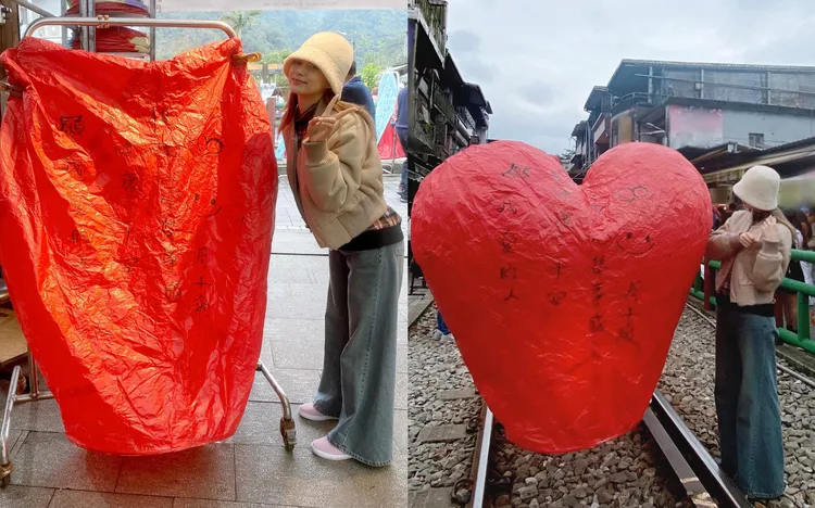 子瑜在平溪放天燈，以中韓文雙語寫下心願。翻攝周子瑜IG