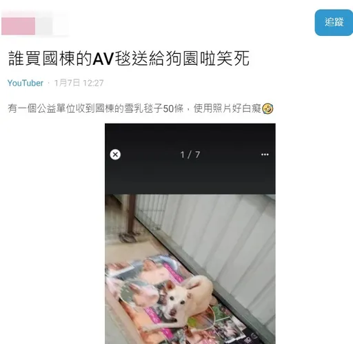 狗園刷一排「國動AV毯」！視覺衝擊笑噴　辣個男人不只暖狗也暖爆網友