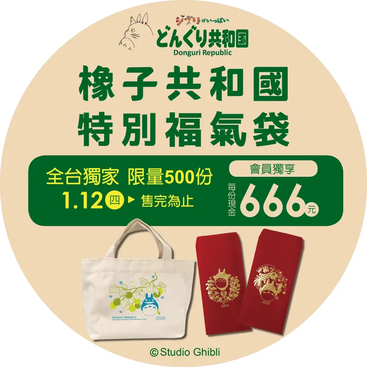 漢神巨蛋百貨1/12起販售、限量500袋的「橡子共和國福袋」。業者提供