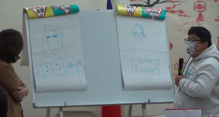 林靜儀畫的高虹安(左圖上)和陳素月畫的高虹安(右圖上)。林林攝