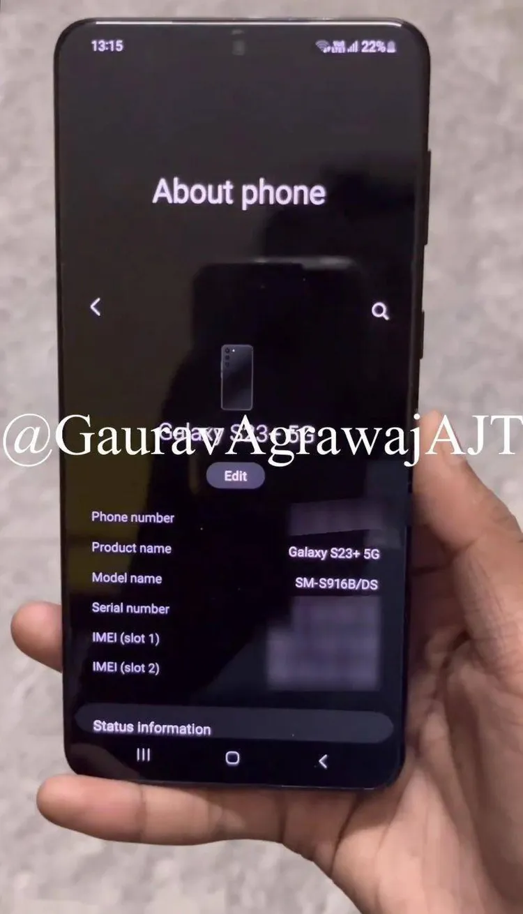 三星Galaxy S23+曝光。翻攝@gauravagrawalajt