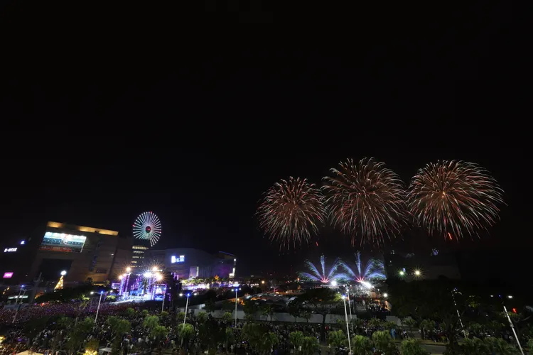 高雄跨年煙火讓民眾驚呼連連。侯昌騰攝