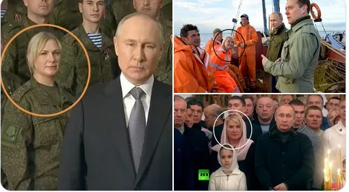 網友發現，普丁照片中似乎經常出現金髮女子。翻攝推特@TadeuszGiczan