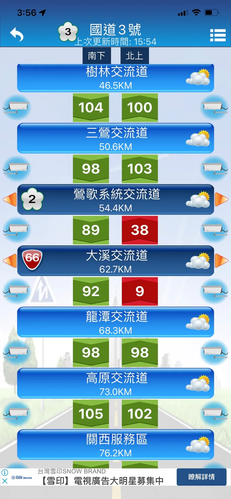 國3這起8車連環撞，造成大溪龍潭一路回堵，時速不到10公里。翻攝《國道1968APP》