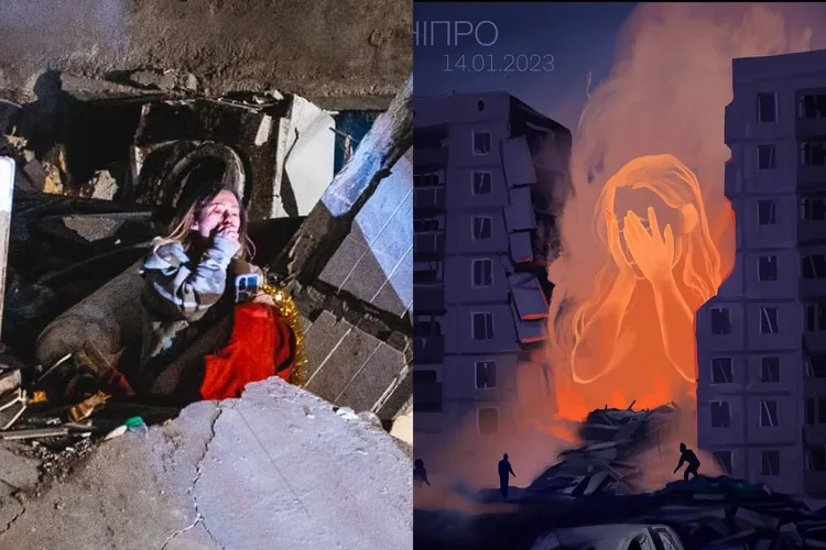 奇蹟生還女子在網路引起注意，還有藝術家創作圖片。翻攝推特