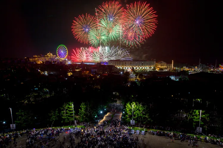 義大跨年煙火最佳觀賞點義守大學，從中午開始就有不少民眾卡位拍照。義大世界提供