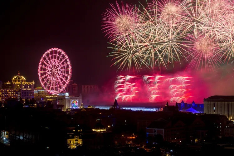 義大跨年煙火炫麗奪目的火樹銀花點亮南台灣的夜空。義大世界提供