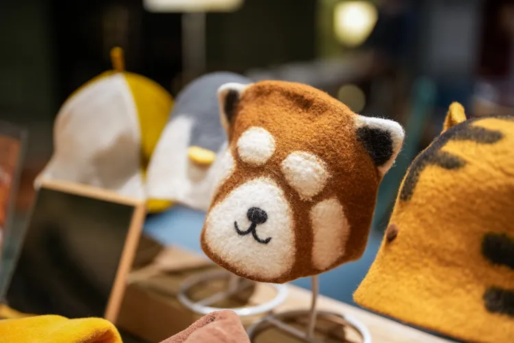 OMO7旭川伴手禮區也已開賣可愛的親子版桑拿帽。田欣雲攝