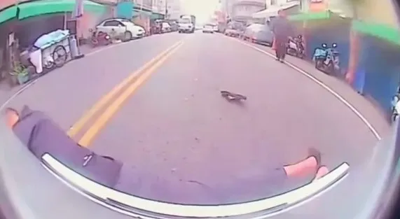 男子最後在車頭前停下，所幸駕駛緊急煞車，才沒撞上。讀者提供