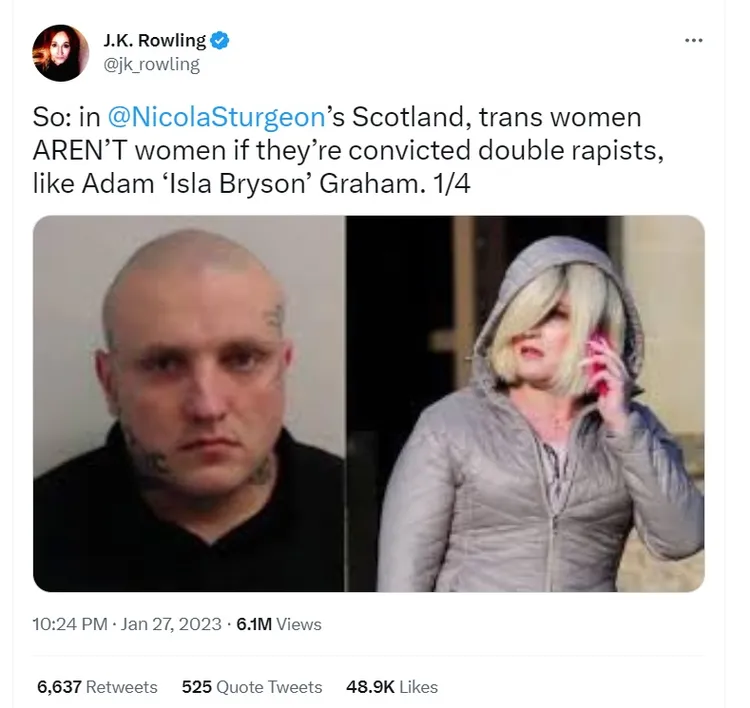 蘇格蘭知名作家JK羅琳撻伐。翻攝推特@jk_rowling