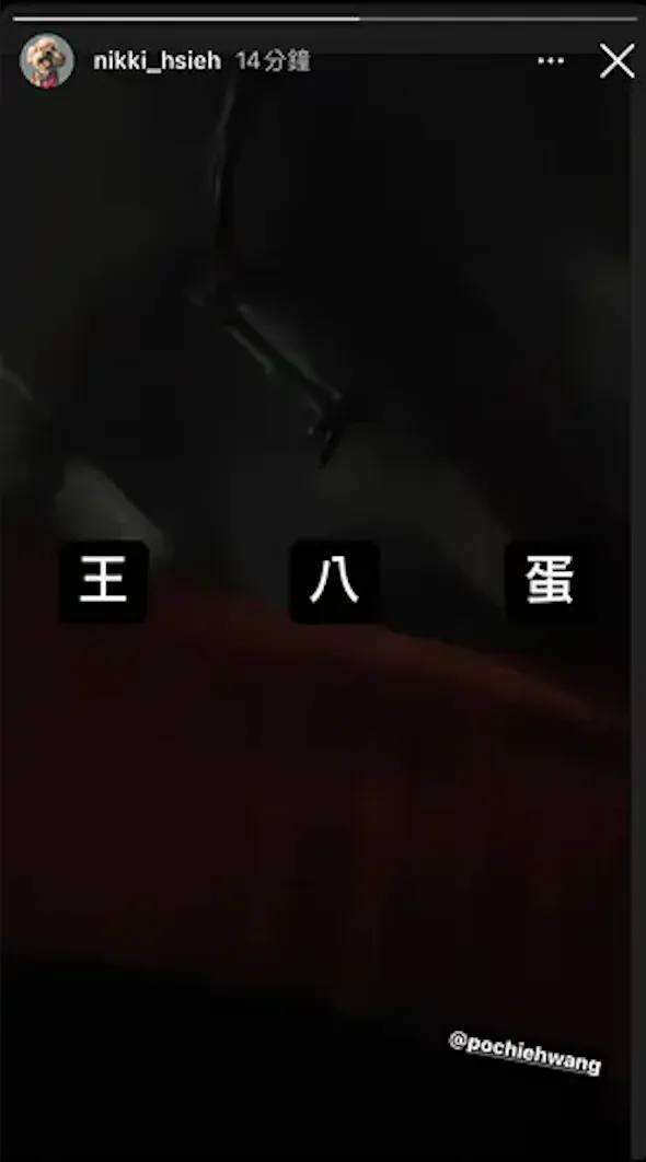 謝欣穎初一凌晨3點標記王柏傑寫「王八蛋」。翻攝謝欣穎IG