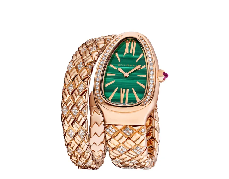 Serpenti Spiga玫瑰金單圈半鑽腕錶，約159萬8000元起。品牌提供