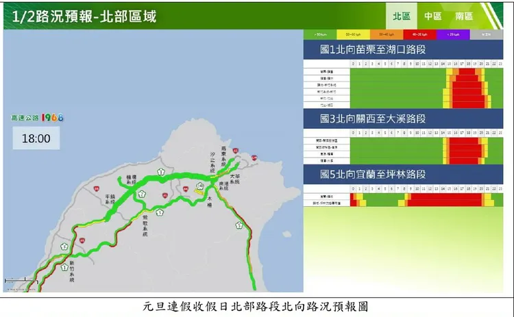 高公局指出，國5北上宜蘭至坪林路段為重點壅塞路段。翻攝照片