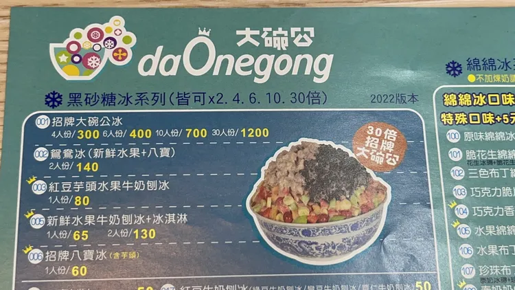 大份量冰品價目表。侯昌騰攝