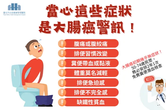 七症狀當心是大腸癌警訊。北投健康管理醫院提供
