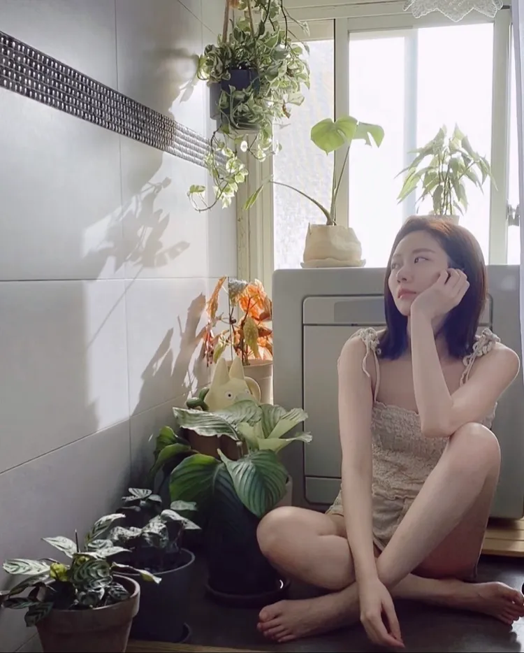 張景嵐跟著家中植物們一塊曬太陽。翻攝張景嵐IG