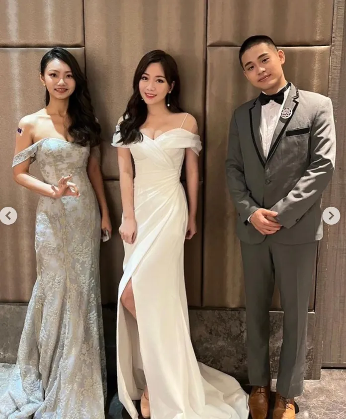 蔡尚樺（中）一襲低胸禮服，大露事業線。翻攝蔡尚樺IG