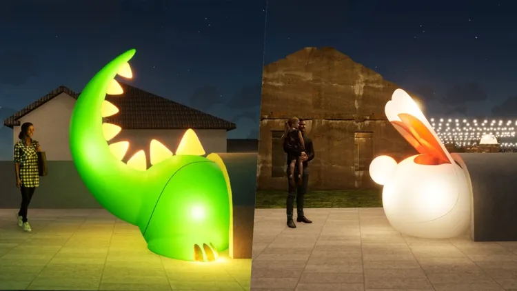 勝利星村燈區還有神秘生物，等民眾指認。縣府提供