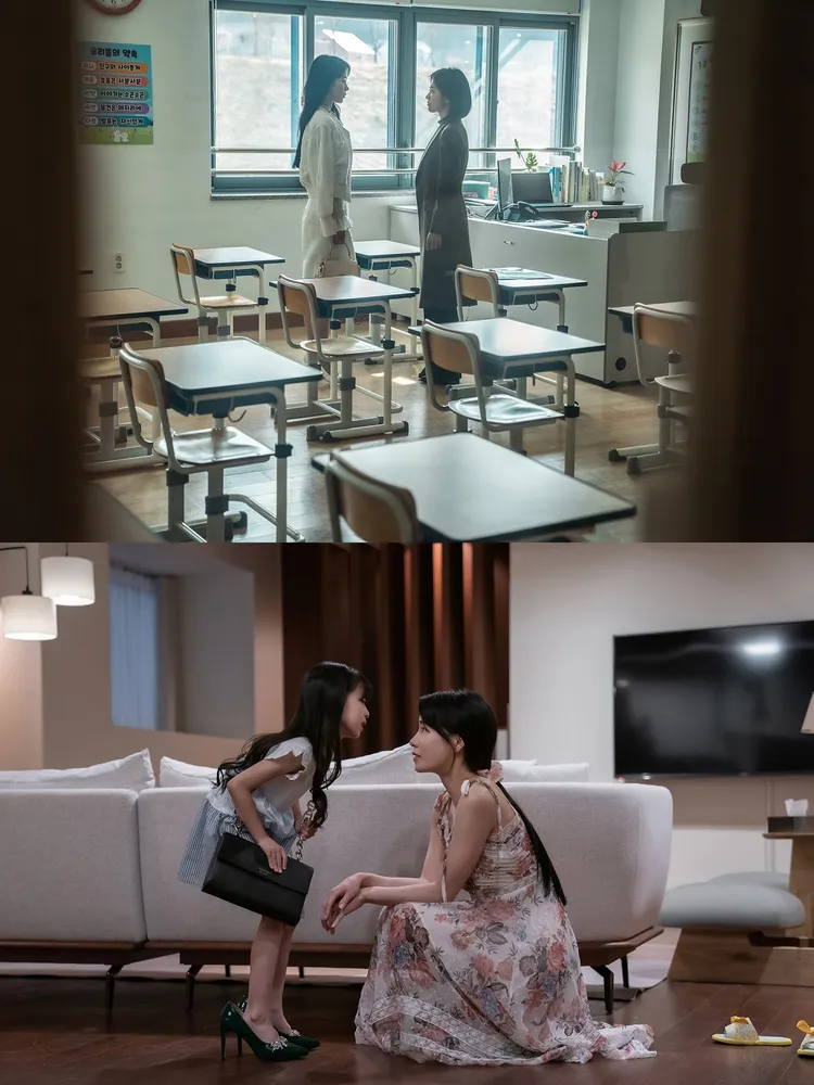 宋慧喬（上圖右）當上林知衍女兒的小學老師，要讓她每天生活在恐懼中。翻攝Netflix