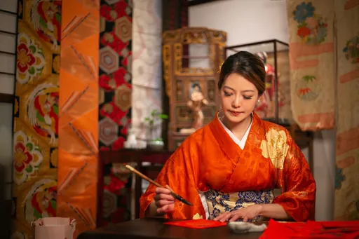 姚采穎換下旗袍和服上身依舊美炸 揮毫寫兔年限定春聯救兒福聯盟