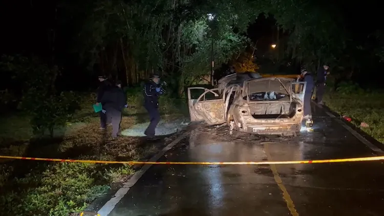 嫌犯事後逃逸，在新北樹林將作案車輛燒毀。翻攝畫面