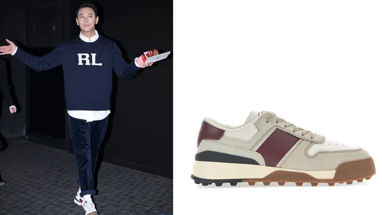 朱智勛（左，翻攝NEWSEN網站）選穿的新款TOD’S休閒鞋，讓人不禁想多看一眼；TOD’S拼接材質休閒鞋（右，品牌提供），2萬9900元。