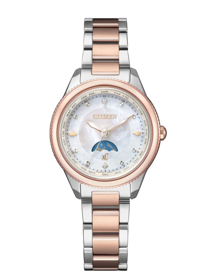 心蕊．輕奢限定款EE1007-67W腕錶，以鍍上Sakura pink櫻花粉紅金色鈦金屬材質錶殼及雙色錶帶設計，風格優雅俐落，3萬8900元。品牌提供