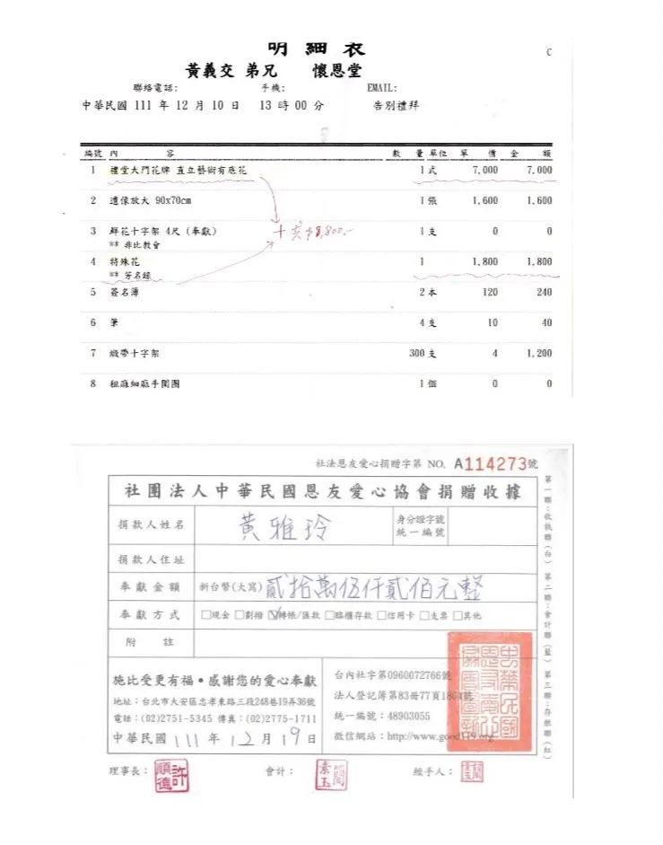 黃義交的女兒將剩餘款項捐出。民眾提供