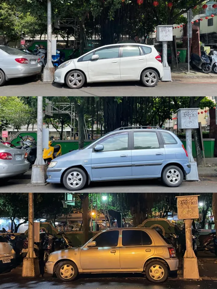 沒想到神人們有志一同，還被網友捕捉到。網友寫道：「時常經過，目前捕捉到三台。」翻攝《路上觀察學院》社團