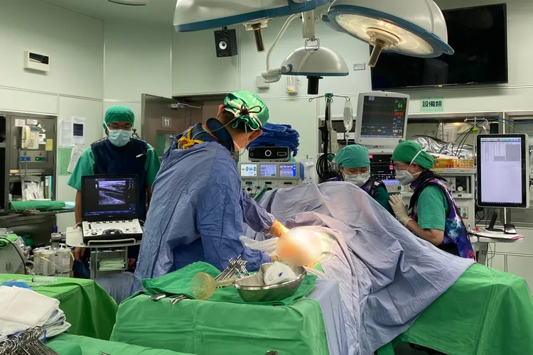 東部首例剖腹手術中可以同步進行骨盆腔動脈栓塞止血的案例，過程順利，母子均安。花蓮慈濟提供