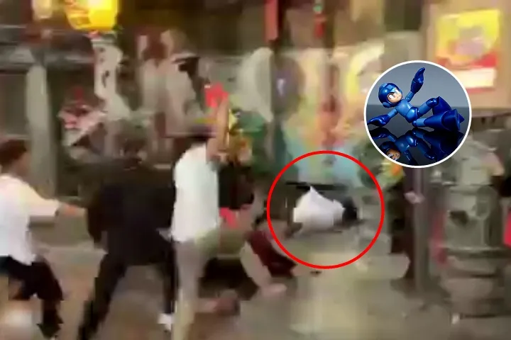 可以看到白衣男搶先在廟門打開前就滑進去了。翻攝爆廢公社