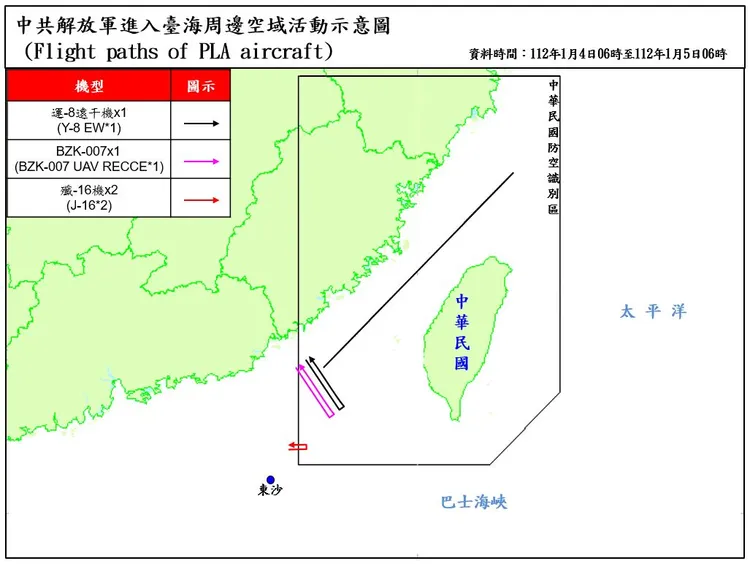 共機多機種、多架次侵擾我西南空域（ADIZ）。國防部提供